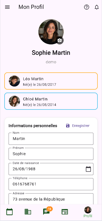 Compte et profils dans Hobby Events