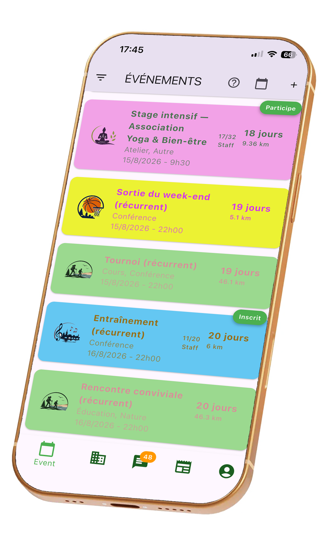 Application mobile Hobby Events pour les membres